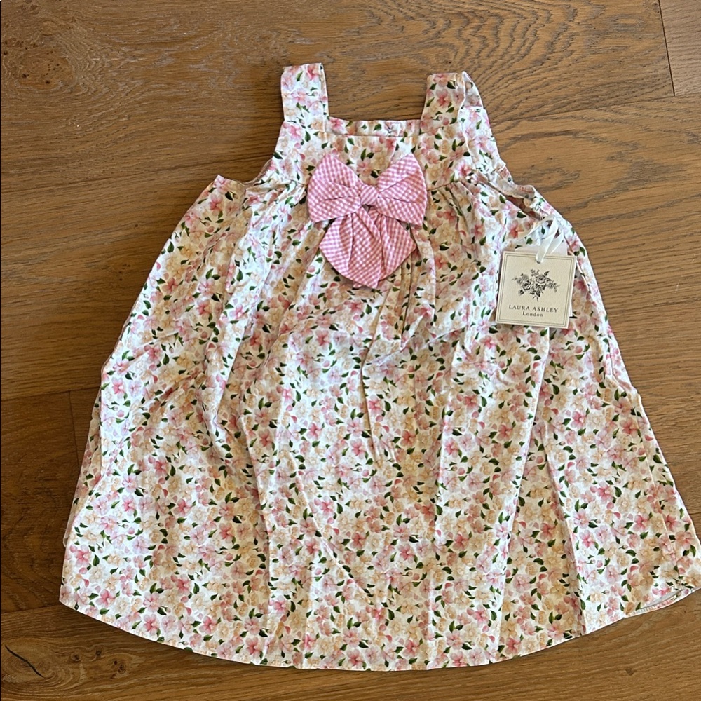 Laura Ashley Floral Dress with Pink and Green Accents